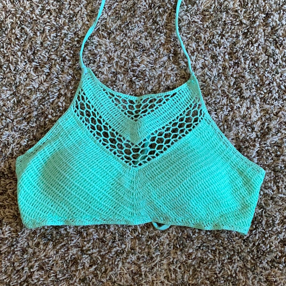 Vibrant teal knit bikini top
